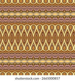 Elegant abstract pattern with earthy browns, golds, and greens forming a retro geometric textile design, perfect for fashion, wallpaper, and decorative art.
