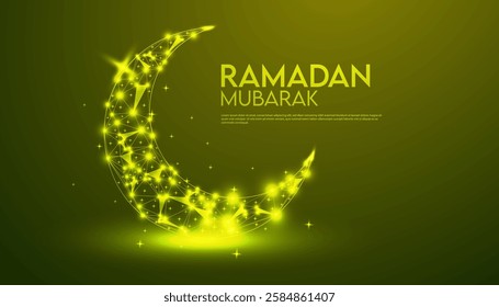 Elegant Abstract Ramadan Background with Blue Geometric Patterns, Crescent Moon, and Shining Stars – Futuristic Digital Islamic Vector Illustration for Eid Celebration, Midnight Sky, and Spiritual Fes