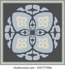 Elegant abstract scarf pattern design with ethnic and floral ornament. Hijab motif design