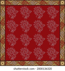 Elegant abstract scarf pattern design with ethnic and floral ornament. Hijab motif design