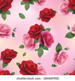 Elegant abstract seamless floral pattern with of pink roses. Vector background.
