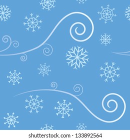 An elegant abstract seamless pattern depicting cold Winter Wind and blowing snow flakes