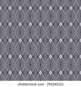 Elegant abstract seamless pattern of intersecting lozenges. Interlacing strained threads. Gray, white, black colors