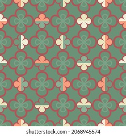 Elegant abstract seamless  vector pattern with stylised flowers. Decorative geometric floral grid texture in vintage colour scheme for wallpaper, home decor and prints. 