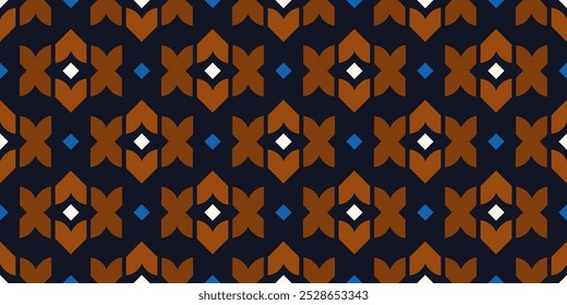 Formas abstratas elegantes plano de fundo padrão geométrico marrom azul cores motivo vintage design. Ilustração digital gráfica vetorial, imagem de alta resolução, amostra de tecido têxtil em todo o bloco de impressão.