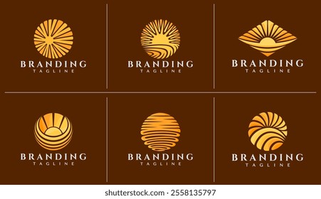 Elegant abstract sun rise logo design set