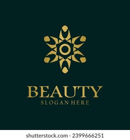 Elegant abstract tree leaf flower logo icon vector design. Universal creative premium symbol. Luxury gem boutique vector sign in gold color.