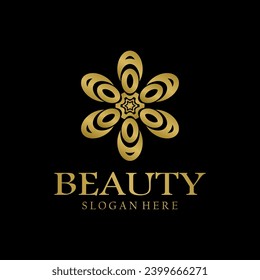Elegant abstract tree leaf flower logo icon vector design. Universal creative premium symbol. Luxury gem boutique vector sign in gold color.