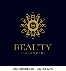 Elegant abstract tree leaf flower logo icon vector design. Universal creative premium symbol. Luxury gem boutique vector sign in gold color.