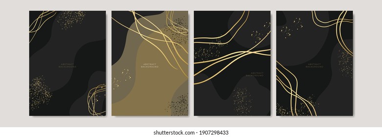 Elegant abstract trendy universal background templates with golden line, glitter, and liquid shapes. Minimalist aesthetic for greeting card, wedding invitation, social media banner and more