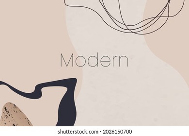 Elegantes plantillas abstractas de fondo universal de moda con formas abstractas orgánicas y línea en tonos crema estéticos. Fondo neutro de estilo minimalista. Ilustración vectorial contemporánea.
