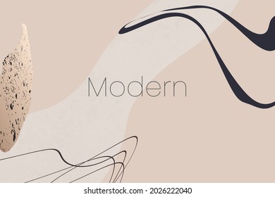 Elegant abstract trendy universal background templates with organic abstract shapes and line in aesthetic cream colors. Neutral background in minimalist style. Contemporary vector Illustration.