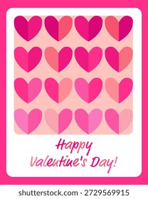 Una elegante tarjeta abstracta de San Valentín con corazones de colores divididos y la frase "Feliz Día de San Valentín". Linda Plantilla de tarjeta perfecta para saludos de amor, mensajes de vacaciones y diseños sentimentales encantadores.