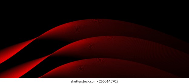 Elegant abstract vector background featuring smooth red waves over a black backdrop. Perfect for luxury, tech, or dramatic visual design.