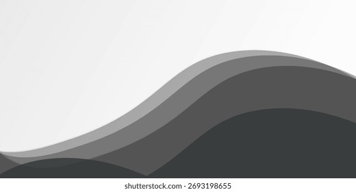 Fundo de vetor abstrato elegante com ondas cinzentas suaves, fluindo com um efeito de gradiente em um fundo metálico prata. Ideal para uso em web design, apresentações e materiais de impressão.

