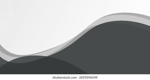 Elegant abstract vector background featuring smooth, flowing gray waves with a gradient effect on a silver metallic background. Ideal for use in web design, presentations, and print materials.


