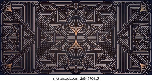 Elegant abstract vector background with geometric Art Deco lines, golden ornaments, vintage arabesque pattern,  royal luxury style. Premium card, wedding invitation, party template, packaging, Gatsby 