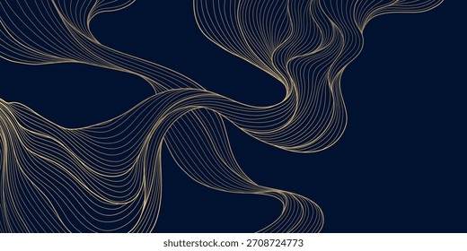 Elegante fondo de Vector abstracto, ondas de oro, curvas lineales suaves, Elementos deco japoneses. Patrón ondulado de Premium, océano, Formas orgánicas suaves, flujo geométrico, diseño de la cubierta.