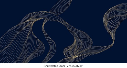 Elegante fondo de Vector abstracto, ondas de oro, curvas lineales suaves, Elementos deco japoneses. Patrón ondulado de Premium, océano, Formas orgánicas suaves, flujo geométrico, diseño de la cubierta.