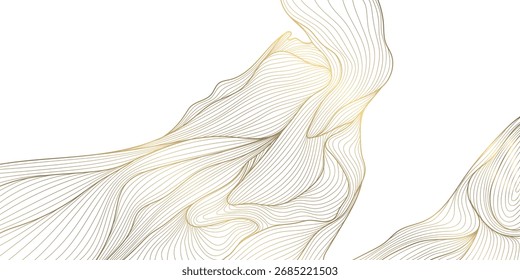 Elegant abstract vector background, golden wave lines, smooth gradient, flowing geometric curves, Japanese aesthetics. Luxury cards, award ribbons, modern banner, premium pattern
