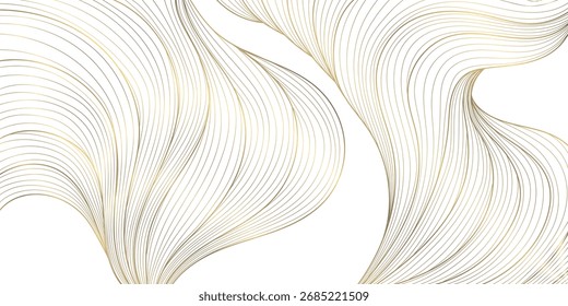Fundo de vetor abstrato elegante, linhas de ondas douradas, gradiente suave, curvas geométricas fluindo, estética japonesa. Cartões de luxo, fitas de prêmio, banner moderno, padrão premium
