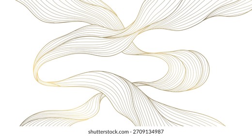 Elegant abstract vector background, golden wave lines, smooth gradient, flowing geometric curves, Japanese aesthetics. Luxury cards, award ribbons, modern banner, premium pattern