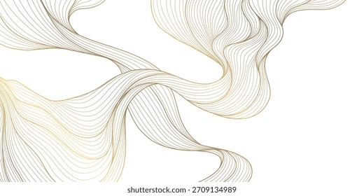 Elegant abstract vector background, golden wave lines, smooth gradient, flowing geometric curves, Japanese aesthetics. Luxury cards, award ribbons, modern banner, premium pattern