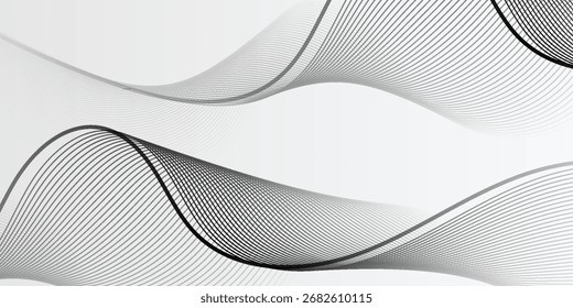 Elegant abstract vector background with smooth white wave lines on a light gray gradient. abstract wave bcakground.