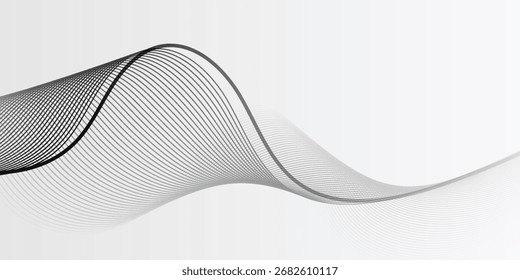 Fundo de vetor abstrato elegante com linhas suaves de ondas brancas em um gradiente cinza claro. fundo de onda abstrato.