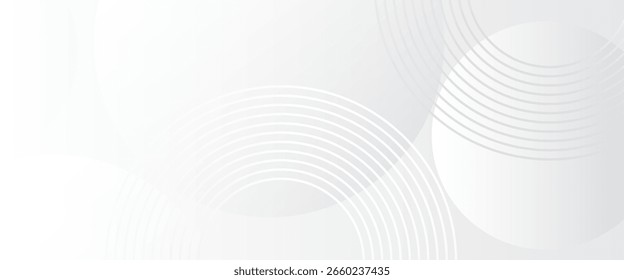 Elegant abstract vector background with white and light gray circular line patterns and smooth gradient blends, ideal for modern and professional design projects.