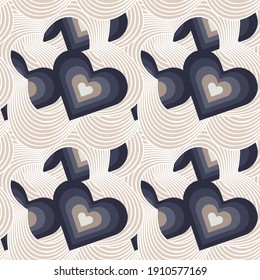 Elegant abstract vector pattern created of overlapped geometric hearts and flowers. Seamless geometric design, great for fabric, wrapping and gift paper, Valentine and wedding postcards.