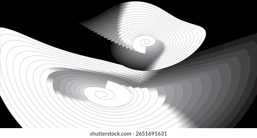 Elegant abstract vector with smooth spiral waves and soft curves. Ideal for meditation visuals, futuristic backgrounds, motion art, or modern tech designs.
