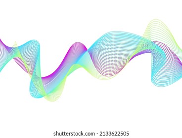 Elegante plancha de fondo de estilo futurista de línea azul de ondulación vectorial abstracta azul verde púrpura. Movimiento de giro de línea de partículas digitales sobre fondo blanco