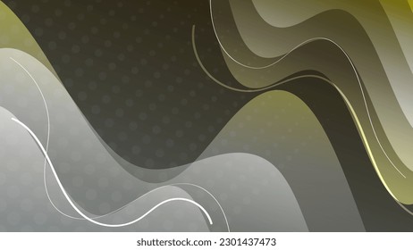 Elegant abstract wallpaper in mustard gray tones. Gently curved lines, overlapping translucent shapes on a textured background. Vector.