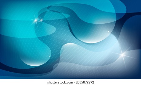 fondo de pantalla abstracto elegante. formas onduladas superpuestas, líneas finas que fluyen, resplandor y resplandor en un fondo azul. vector