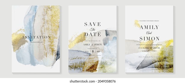 Elegant abstract watercolor wedding invitations vector set. Luxury gold and hand painted watercolor background decoration for save the date, greeting card, poster and cover design template.