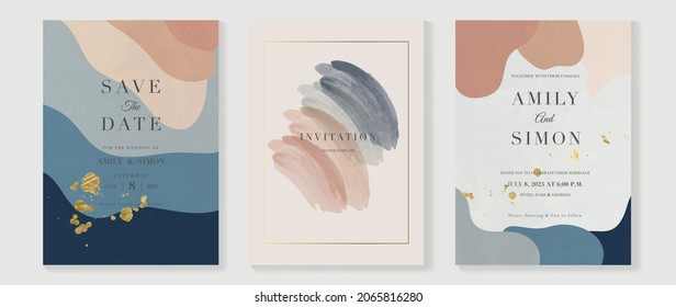 Elegant abstract watercolor wedding invitations vector set. Luxury gold and hand painted watercolor background decoration for save the date, greeting card, poster and cover design template.  