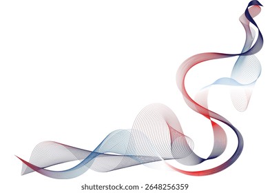 Elegante fondo de onda abstracto con suave degradado de curvas rojo-azul y líneas dinámicas que fluyen. Perfecto para temas de tecnología, negocios o diseño artístico