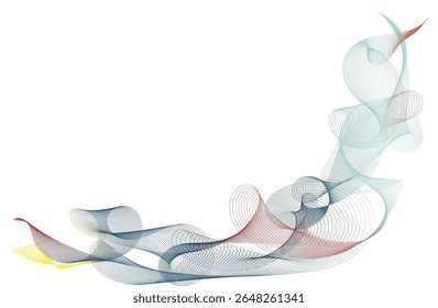 Elegant abstract wave in blue, red, and yellow gradient lines forming a decorative lower-right corner. Perfect for modern layouts, backgrounds, or presentation templates