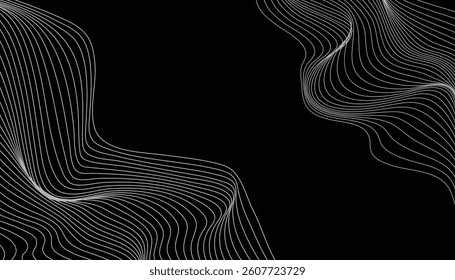 Elegant abstract wave lines forming dynamic flow on black background
