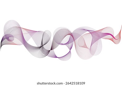 Elegant abstract wave lines in gradient purple, black, and red. Fluid motion and smooth curves create a futuristic design ideal for tech backgrounds, presentations, or modern art themes