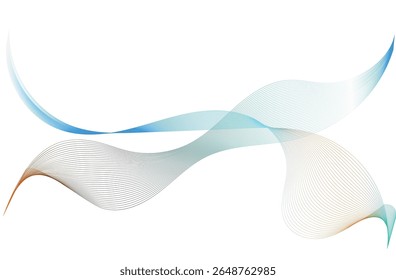 Líneas de onda abstractas elegantes con colores degradados suaves de azul, verde y naranja. Curvas fluidas modernas sobre fondo blanco, perfectas para el diseño tecnológico o corporativo