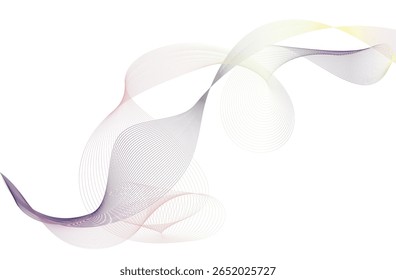 Linhas de onda abstratas elegantes em tons de gradiente suaves de roxo, rosa e amarelo sobre fundo branco. Perfeito para design moderno, temas tecnológicos, apresentações e planos de fundo criativos