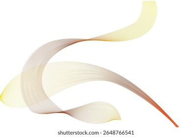 Líneas de onda abstractas elegantes en gradiente cálido de amarillo, naranja y marrón. Curvas fluidas y dinámicas sobre fondo blanco, ideales para temas de diseño naturales, de bienestar o modernos