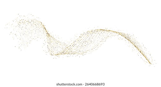 Elegant abstract wave made of golden glitter particles on a white background. Perfect for luxury-themed designs, event invitations, festive posters, and modern branding.