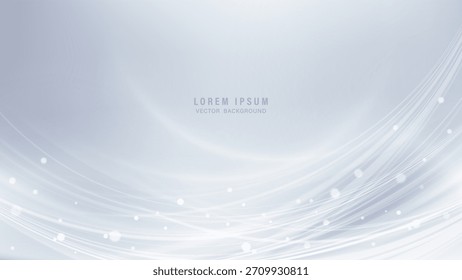 Elegant abstract white and gray background with soft gradients, curved light streaks, and glowing particles. Vector illustration