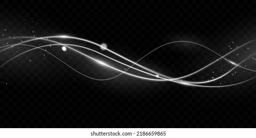 Elegant Abstract White Light Effect Design Vector Illustration With Glittering Stars On Black Background.