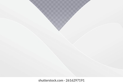 Elegant abstract white wavy layers vector with smooth 3D curves on light checkered background. Perfect for modern branding, luxury packaging, and minimalist designs. Soft, flowing wave pattern.