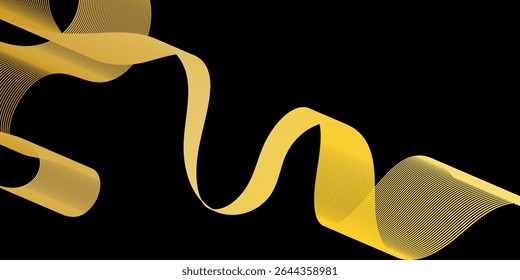Elegant Abstract Yellow Wave Ribbon on Dark Background