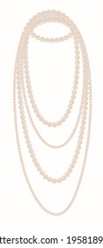 Elegant accessories for women, isolated pearl necklace with row of beads. Jewelry and decoration, adornment and vintage fashionable shiny item. Glamour and luxury bijouterie. Vector in flat style